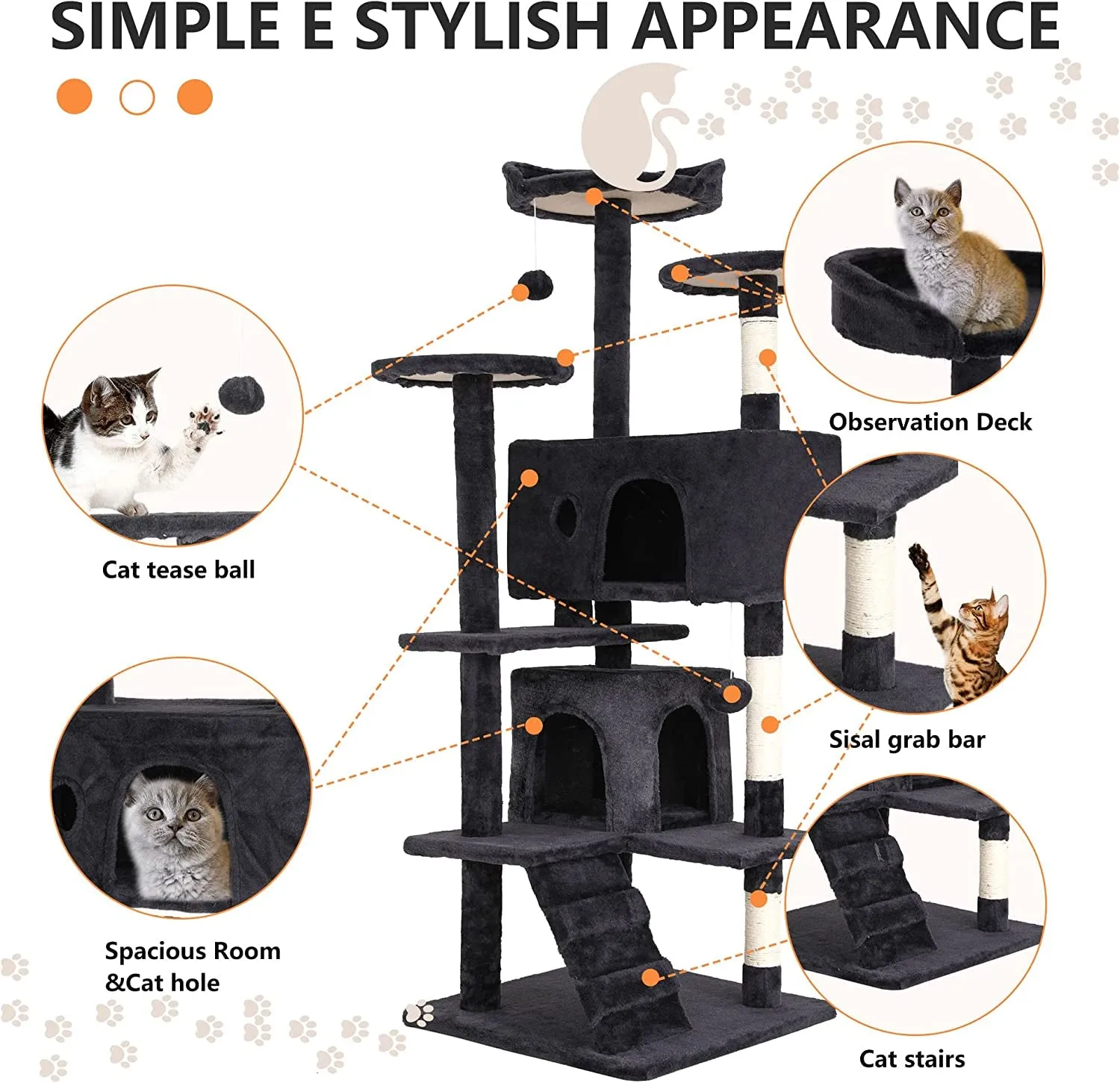 Bestpet 54In Cat Tree Tower for Indoor Cats,Multi-Level Furniture Activity Center with Scratching Posts Stand House Condo Funny Toys Kittens Pet Play House,Dark Gray