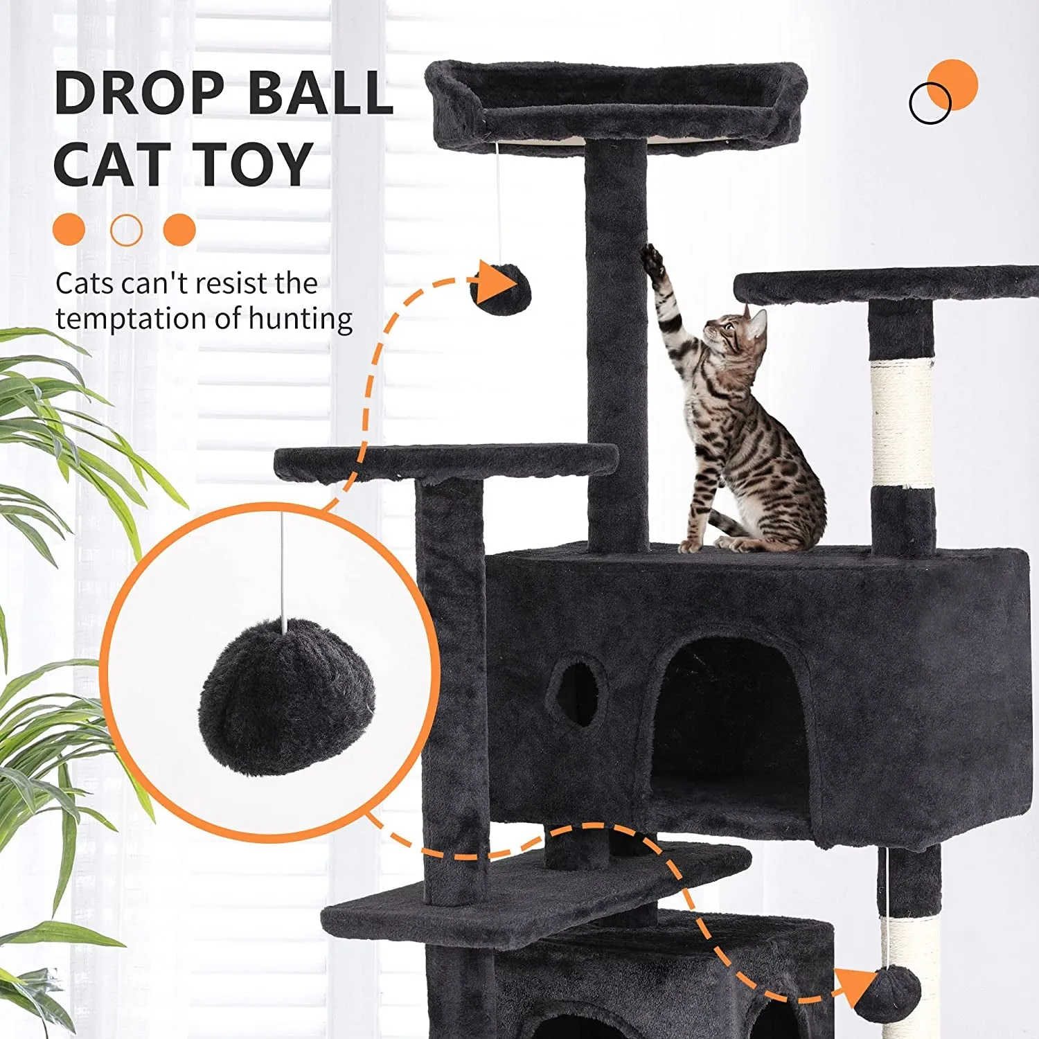 Bestpet 54In Cat Tree Tower for Indoor Cats,Multi-Level Furniture Activity Center with Scratching Posts Stand House Condo Funny Toys Kittens Pet Play House,Dark Gray