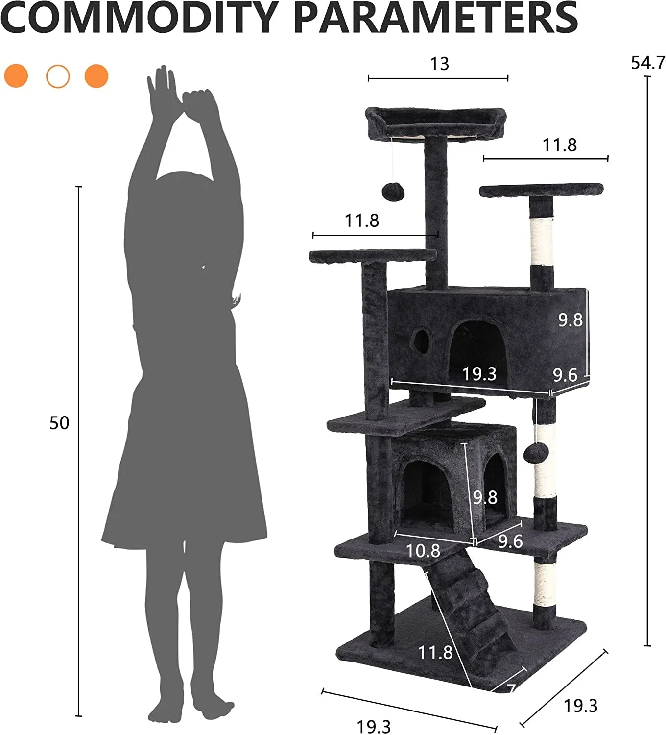 Bestpet 54In Cat Tree Tower for Indoor Cats,Multi-Level Furniture Activity Center with Scratching Posts Stand House Condo Funny Toys Kittens Pet Play House,Dark Gray