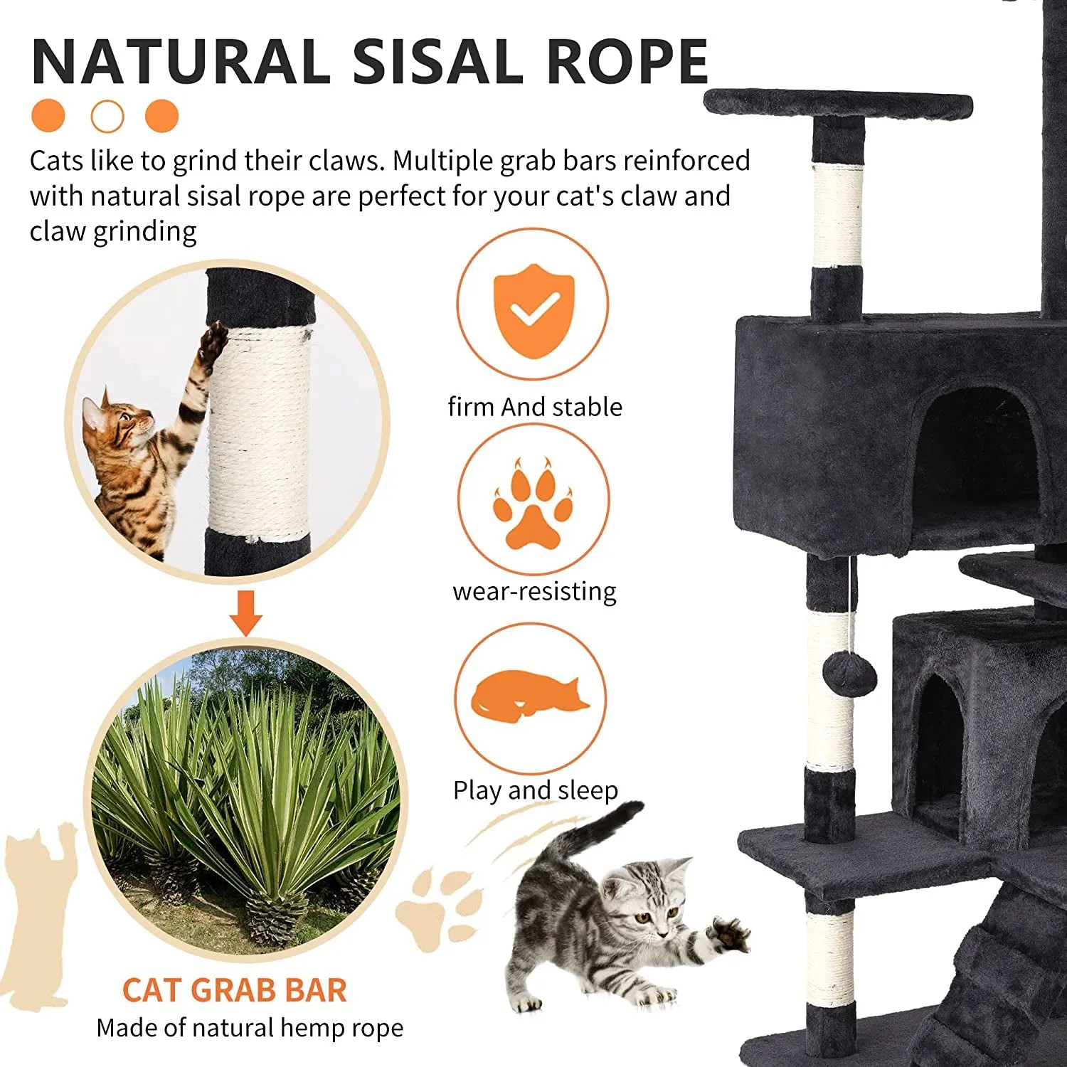 Bestpet 54In Cat Tree Tower for Indoor Cats,Multi-Level Furniture Activity Center with Scratching Posts Stand House Condo Funny Toys Kittens Pet Play House,Dark Gray