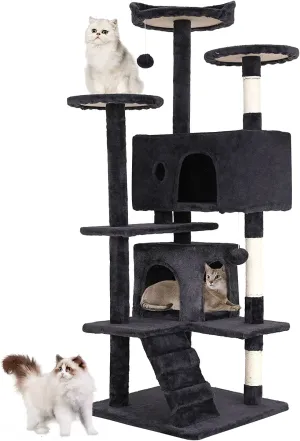 Bestpet 54In Cat Tree Tower for Indoor Cats,Multi-Level Furniture Activity Center with Scratching Posts Stand House Condo Funny Toys Kittens Pet Play House,Dark Gray