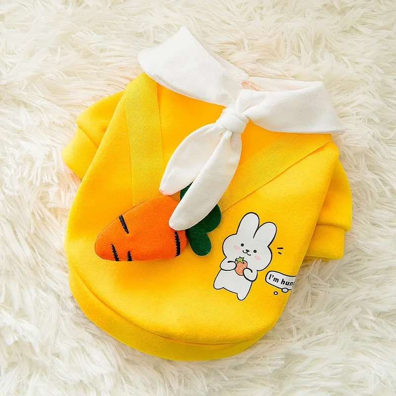 Cartoon Dog Clothes Cute Bow Tie Satchel Clothing Coat Warm Plush Sweater