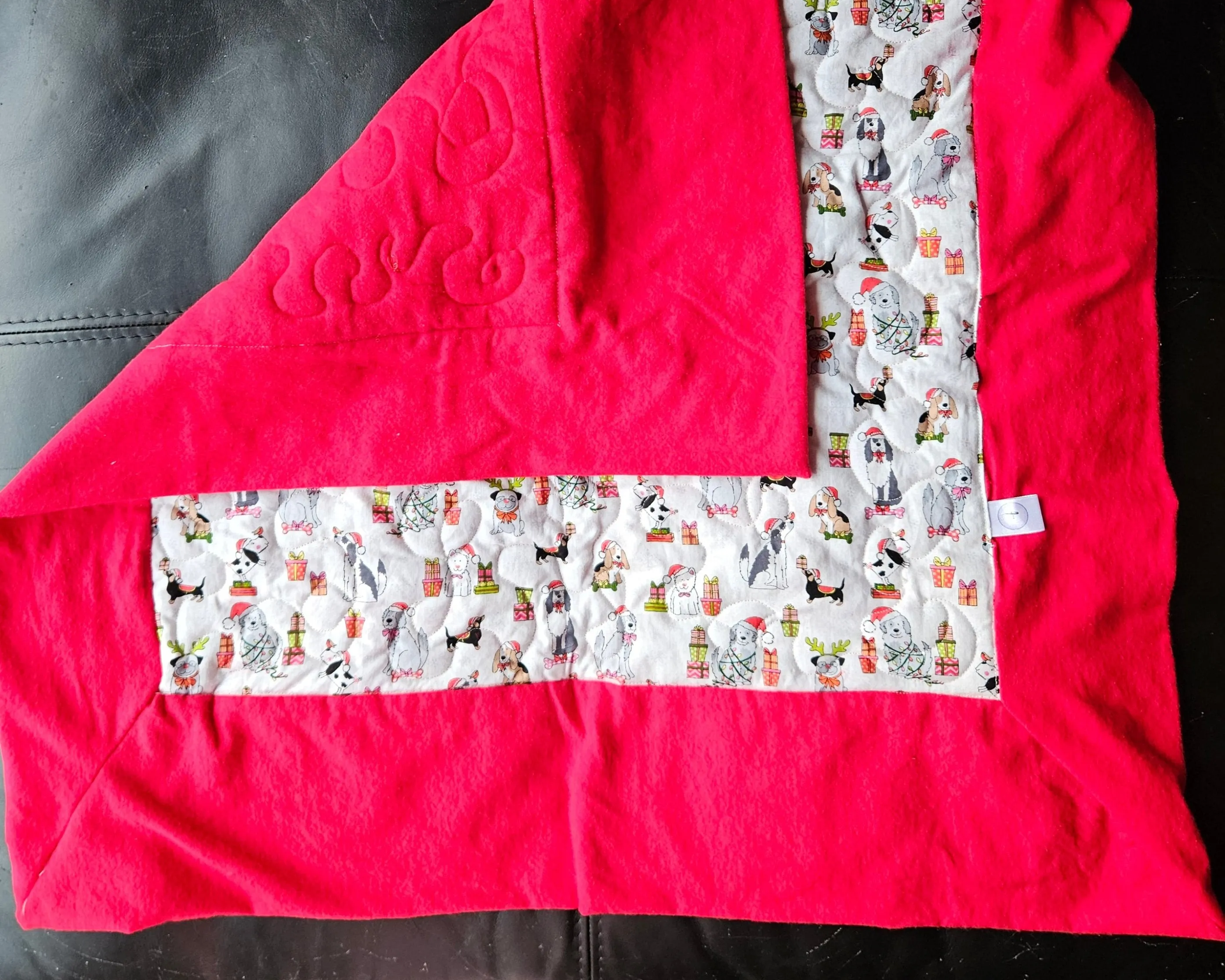 Christmas Dogs in Christmas Hats & Presents Pet blanket. Double sided, cotton print on one side, brushed cotton on the back. Handmade, soft, comfy.