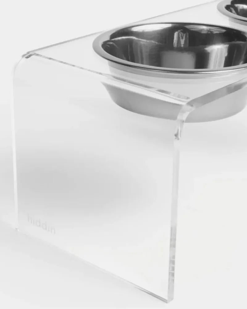 Clear Lucite Double Bowl Pet Feeder (Made in the USA) (Direct-Ship)