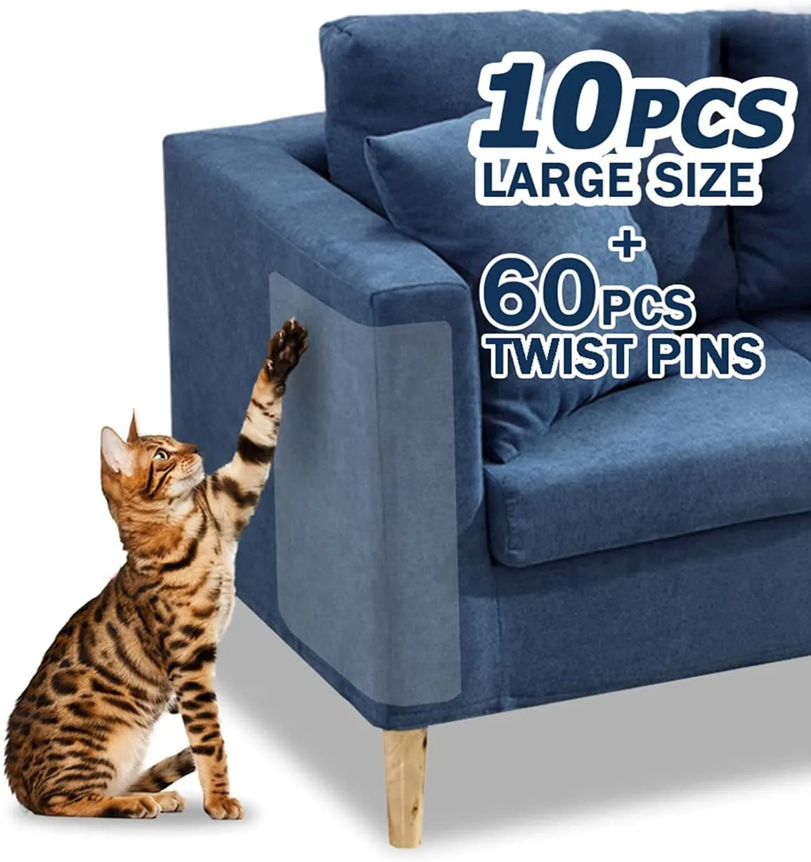 FTSTC 10 PCS Furniture Protectors from Cats, 17"X13" Clear Self-Adhesive anti Cat Scratch Deterrent, Couch Protector for Cats, Cat Sofa Cat Sofa Protector, Strong, Cat Deterrent Accessories