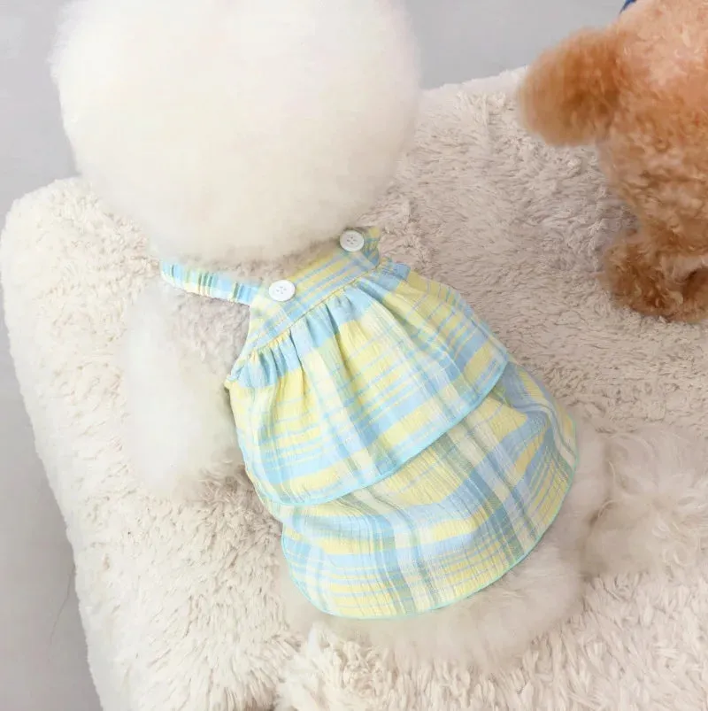 Layered Fancy Dress for Dogs | Summer Vest One Piece Puppy Clothes | Light Purple Plaid Spring Dress | Chihuahua Pet Skirt | Cat Clothing