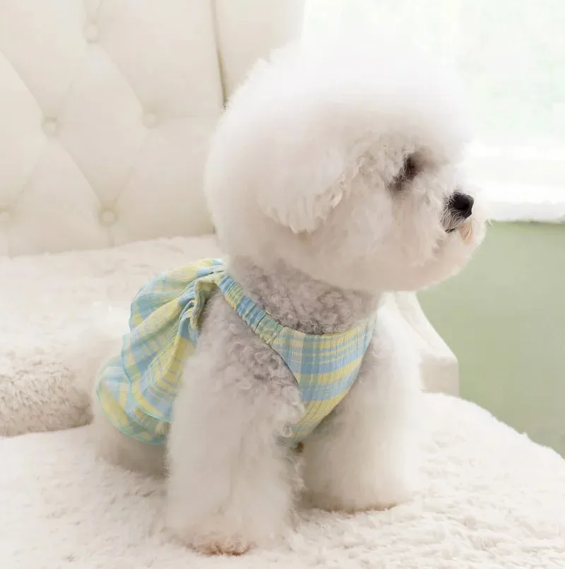 Layered Fancy Dress for Dogs | Summer Vest One Piece Puppy Clothes | Light Purple Plaid Spring Dress | Chihuahua Pet Skirt | Cat Clothing