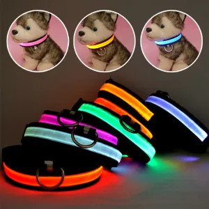 LED Nylon Pet Dog Collar Night Safety Glow Flashing Dog Cat Collar Led Luminous Small Dogs Collars USB Rechargeable