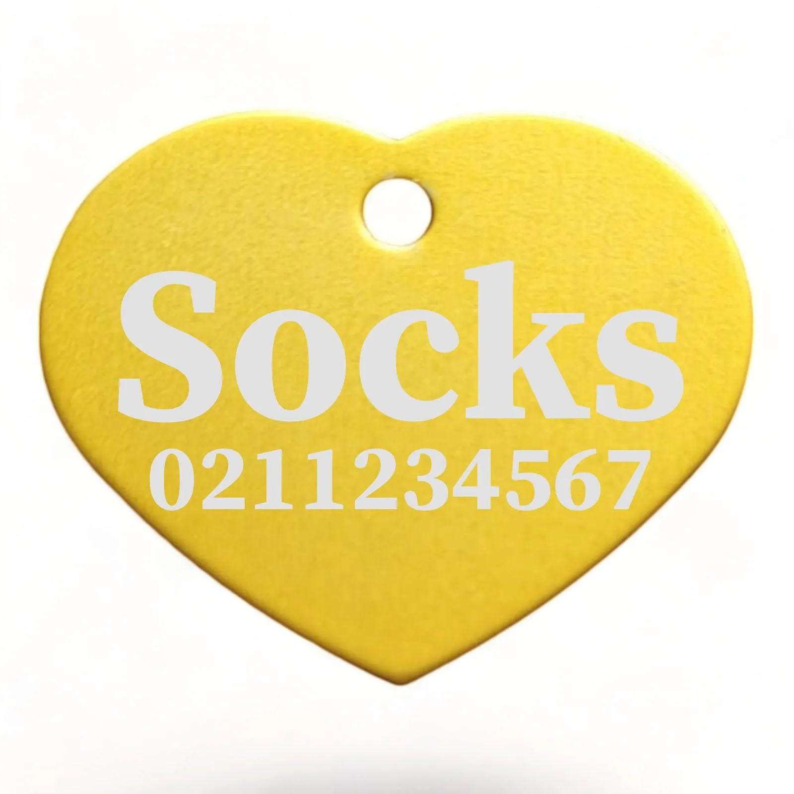 Name & Number Front | Heart Aluminum | Cat, Kitten & Dog ID Pet Tag