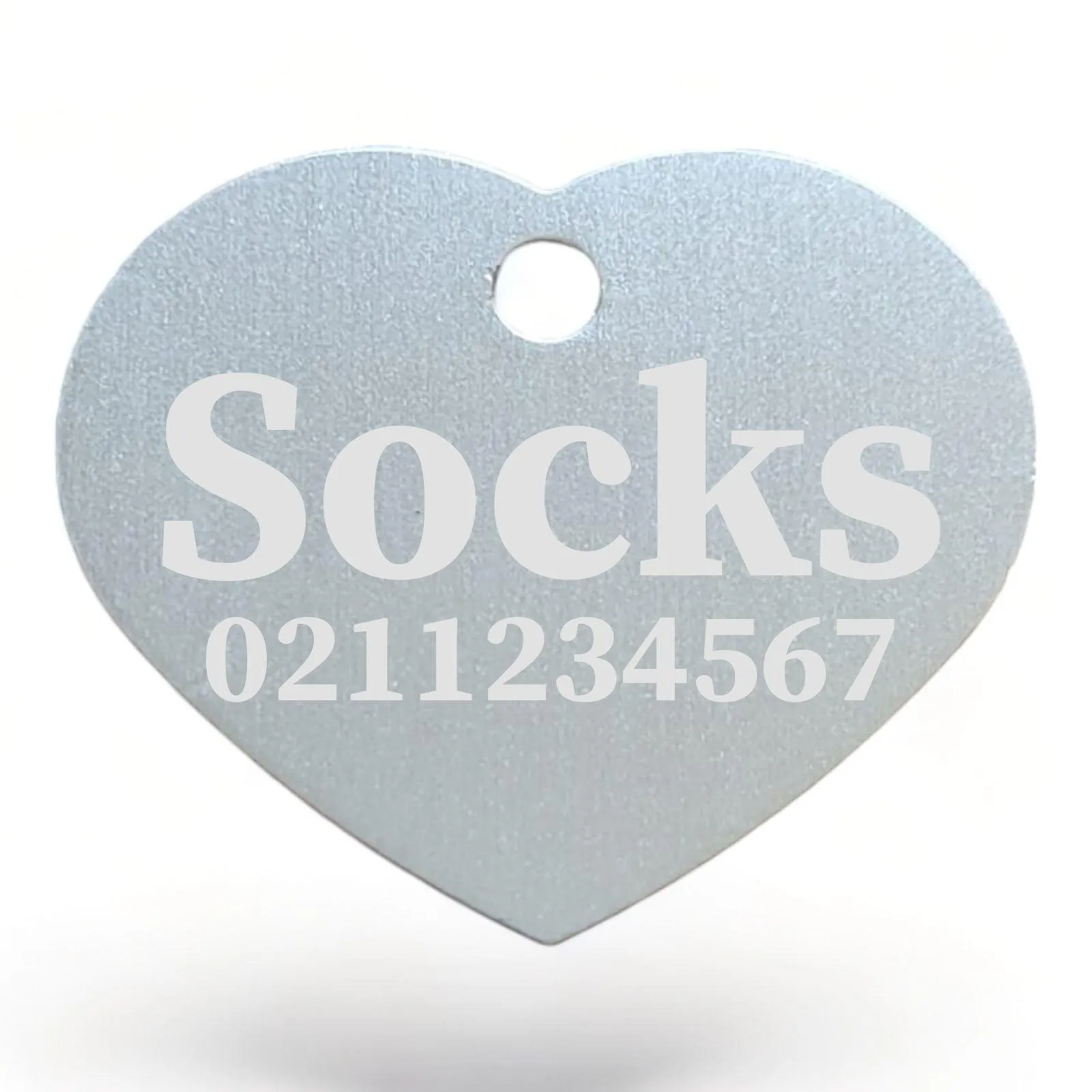 Name & Number Front | Heart Aluminum | Cat, Kitten & Dog ID Pet Tag