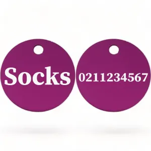 Name Front & Number Back | Round Aluminium | Cat & Kitten ID Pet Tag