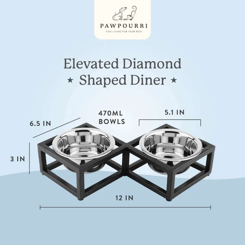 Pawpourri Diamond Shaped Elevated Bowl Diner for Dogs