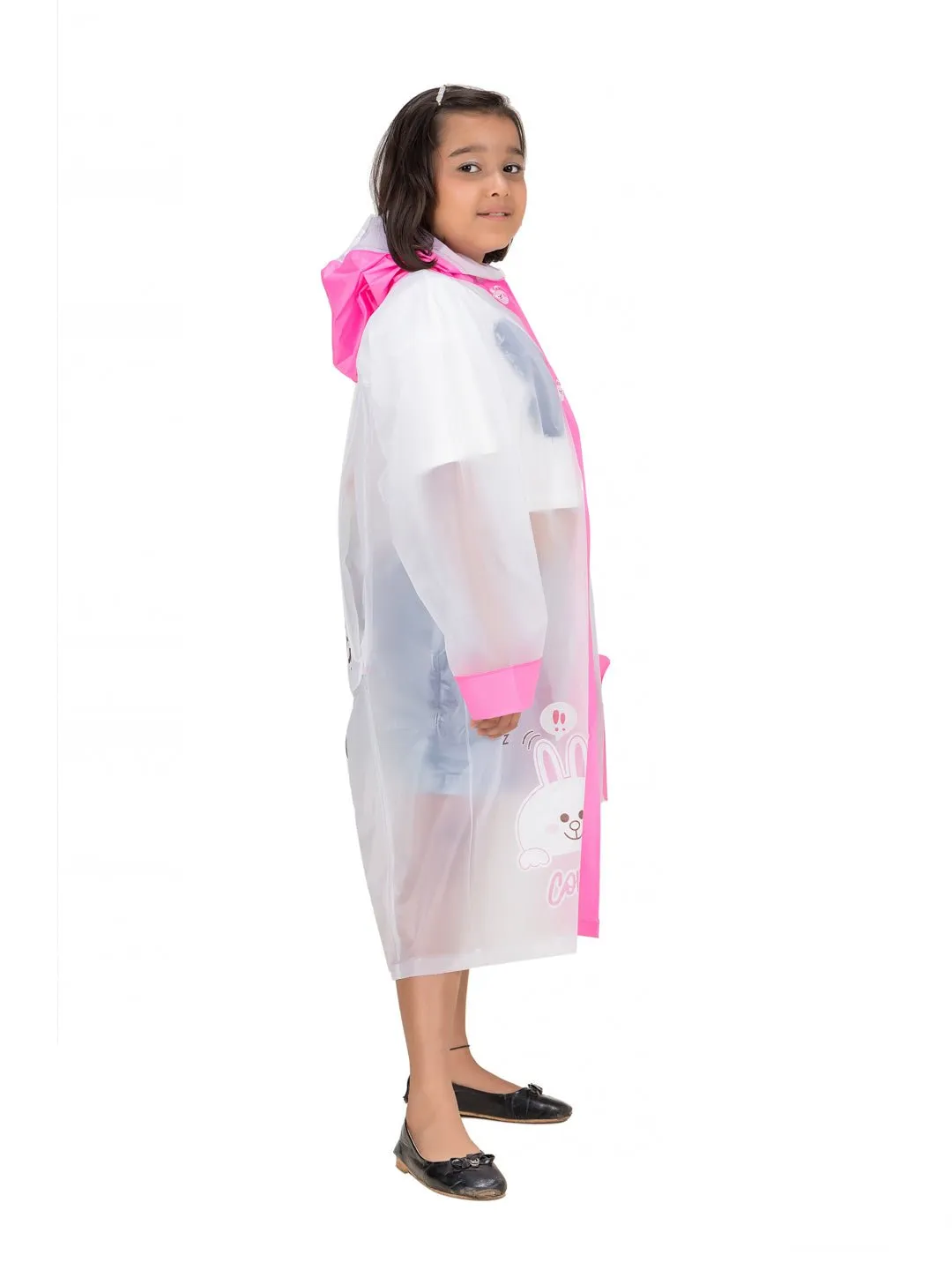 Pink Bunny-Themed white  Raincoat for Girls