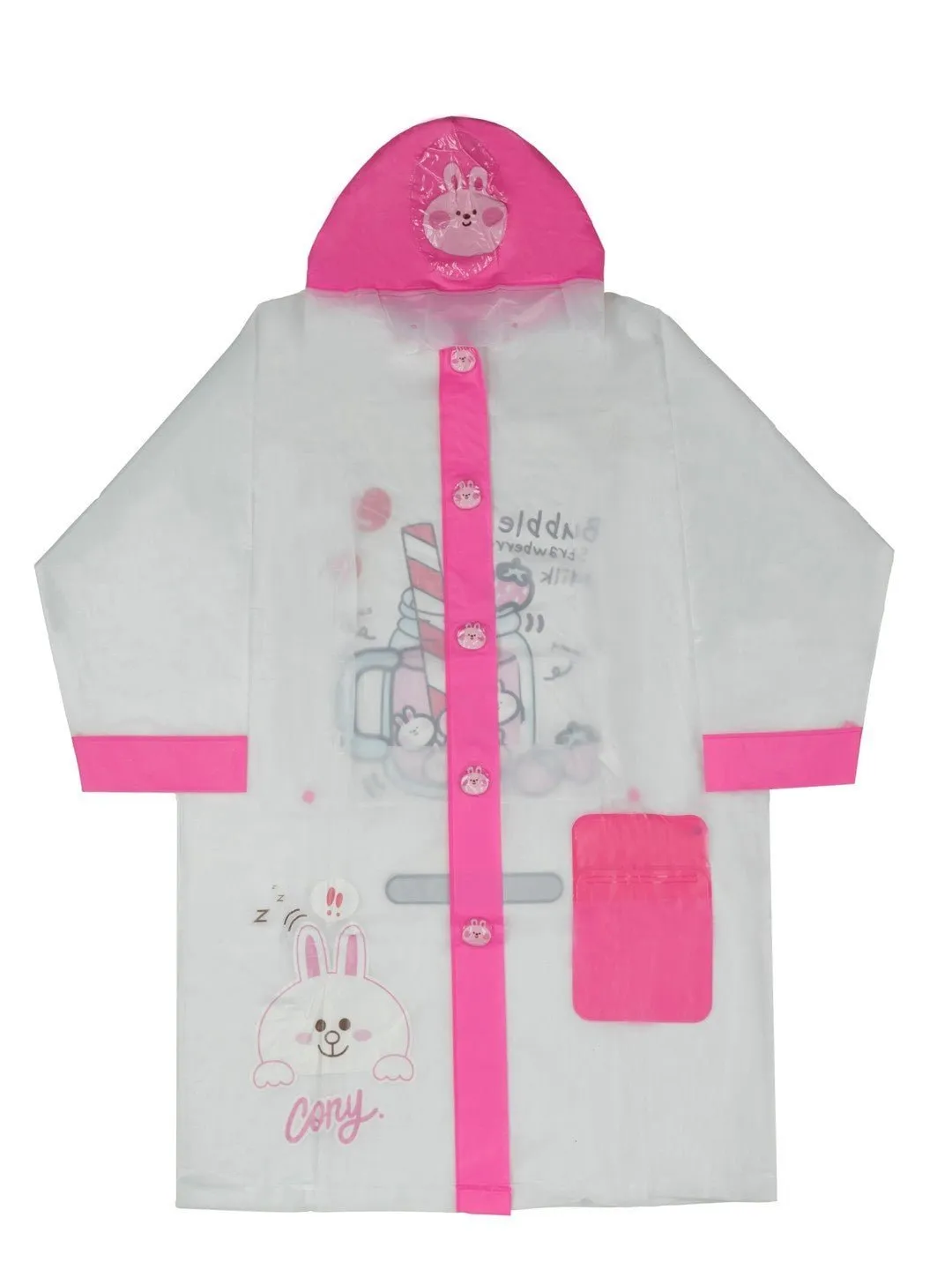 Pink Bunny-Themed white  Raincoat for Girls