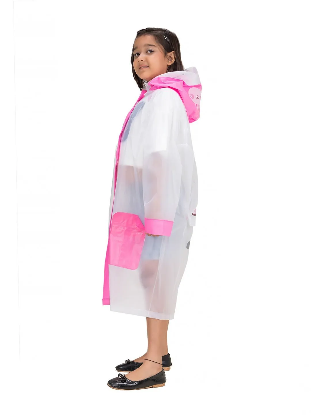 Pink Bunny-Themed white  Raincoat for Girls