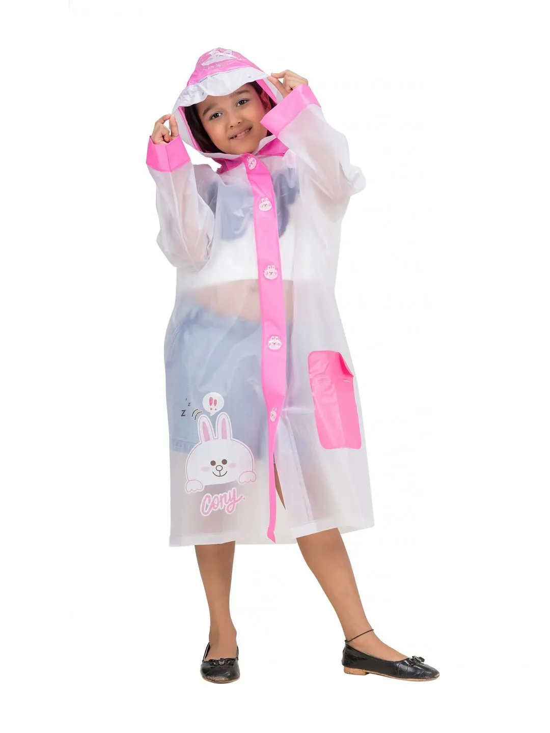 Pink Bunny-Themed white  Raincoat for Girls