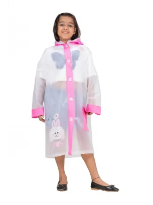 Pink Bunny-Themed white  Raincoat for Girls