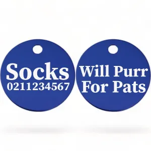 Will Purr For Pats | Round Aluminium | Cat & Kitten ID Pet Tag