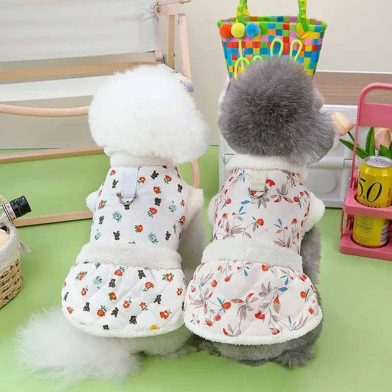 Winter Chic: Pet Harness Vest with Coat - Stylish Dog Clothes for Yorkies, Shih Tzus, Pomeranians, Maltese, Bichons, and Poodles
