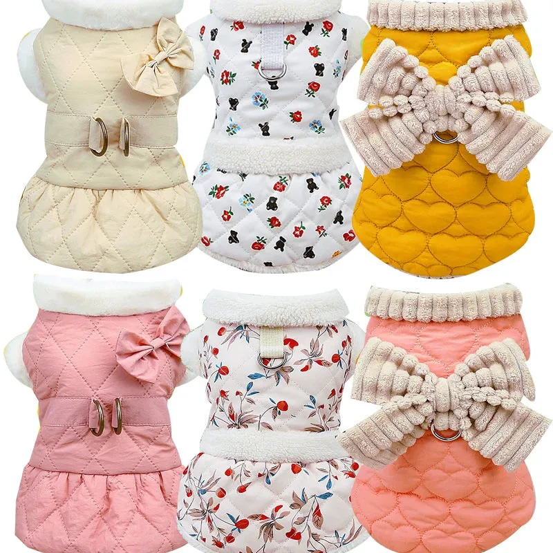 Winter Chic: Pet Harness Vest with Coat - Stylish Dog Clothes for Yorkies, Shih Tzus, Pomeranians, Maltese, Bichons, and Poodles